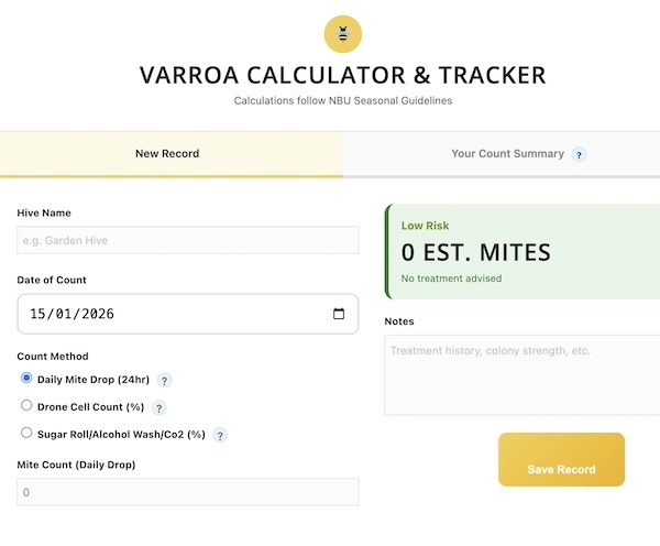 Varroa Calculator and Tracker Interface Preview